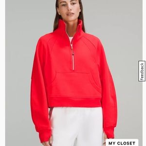 NWT Lululemon scuba oversized funnel neck half zip carnation red xs/s